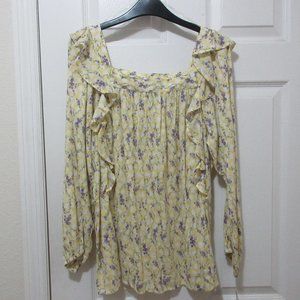 Chaps Blouse Yellow with purple and green floral print Ladies size M Long sleeve